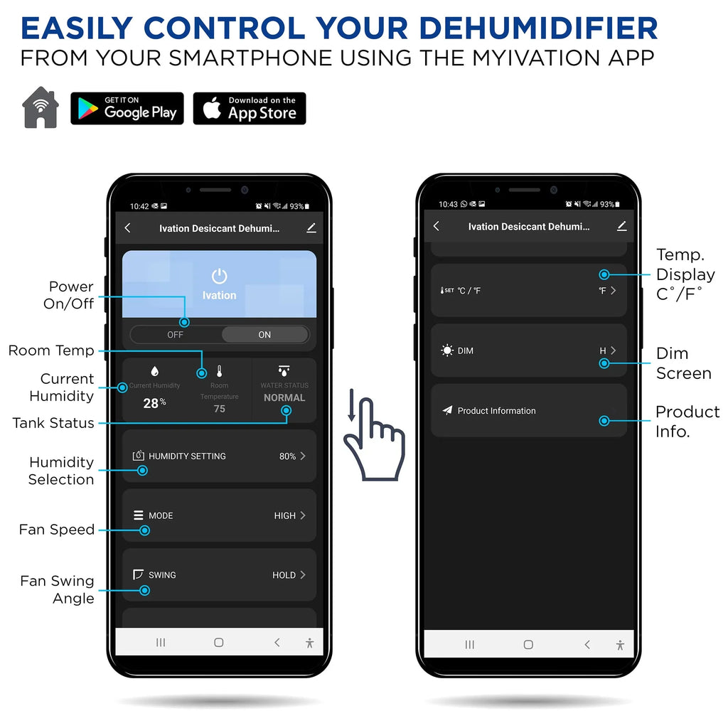 Control Ivation Hose Wifi 19 & Sq/Ft, Pint, Dehumidifier Smartphone W/ Drain 410
