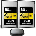 Type with Type A Lexar Bundle 80GB Gen Lexar 2x2 Pro CFexpress A/SD 3.2 USB Professional CFexpress Reader Gold Memory R900/W800 Card, (2-Pack)