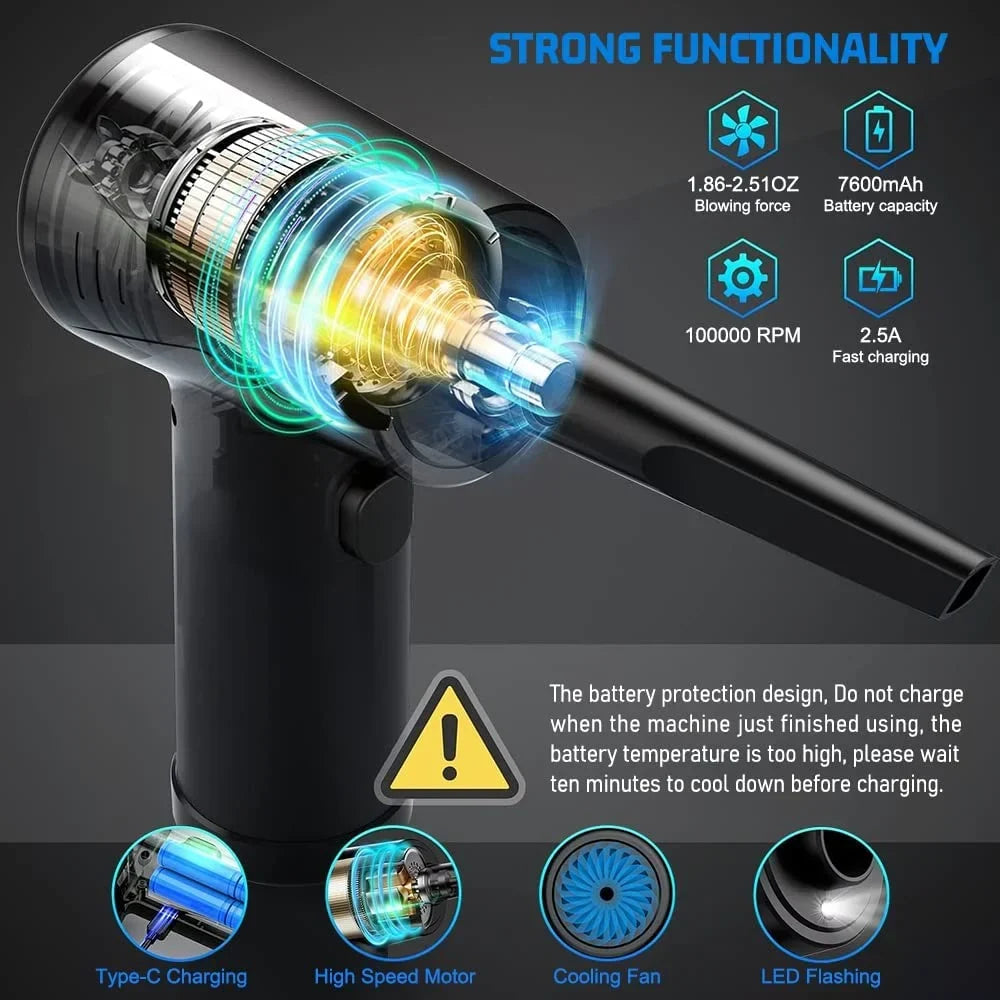 Computer Compressed Compressed Office, Keyboard Air Reusable Cordless 3 Cleaner Replacement Cans Duster Adjustment, Air 100000RPM & Good Rechargeable Duster, Air Electric 7600mAh Gears for for