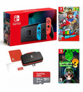 '+ Switch Neon Switch Blue Odyssey + with - Mansion Red Nintendo Luigi's Neon with MicroSD 3 + & 64GB Console Case Mario Card Bundle Super Carrying Joy-Con