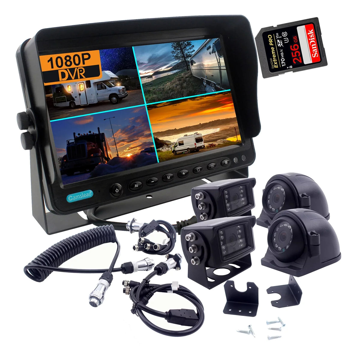 quad DVR 9 with 1080P 4 camera cameras system, The quick inch screen + Channel 4X system kit 1080P split screen, + 5th CAMSLEAD monitor wheel connection camera recorder monitor trailer inch HD 9