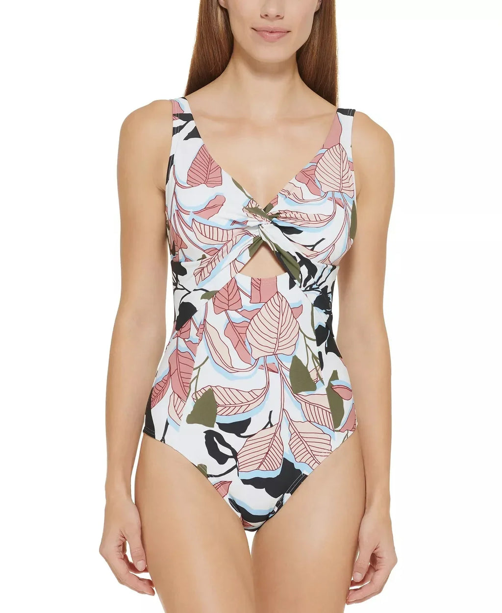 DKNY One-Piece WHITE Twist-Front 10 Cutout US Swimsuit, MULTI