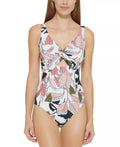 DKNY One-Piece WHITE Twist-Front 10 Cutout US Swimsuit, MULTI