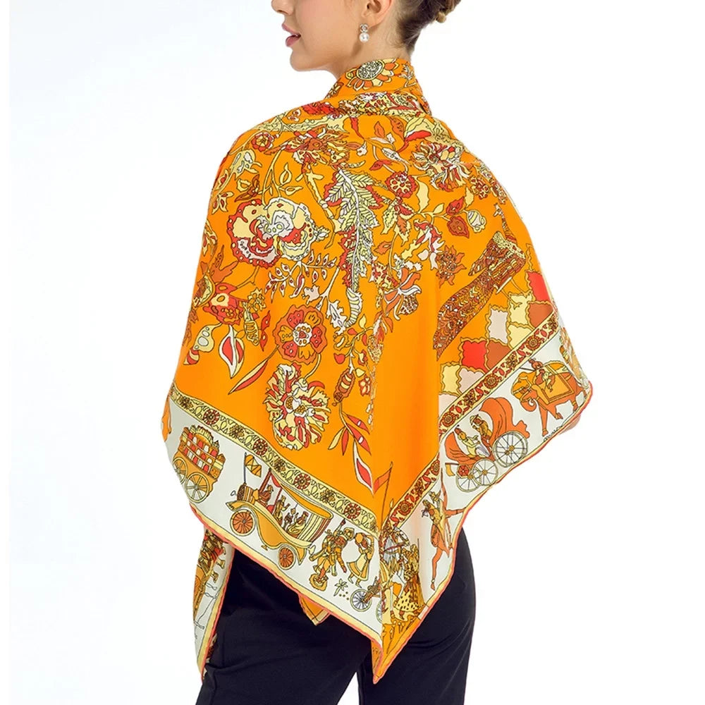 Square Orange Shawl Womens For Silk Scarfs Feeling Cotton Polyester