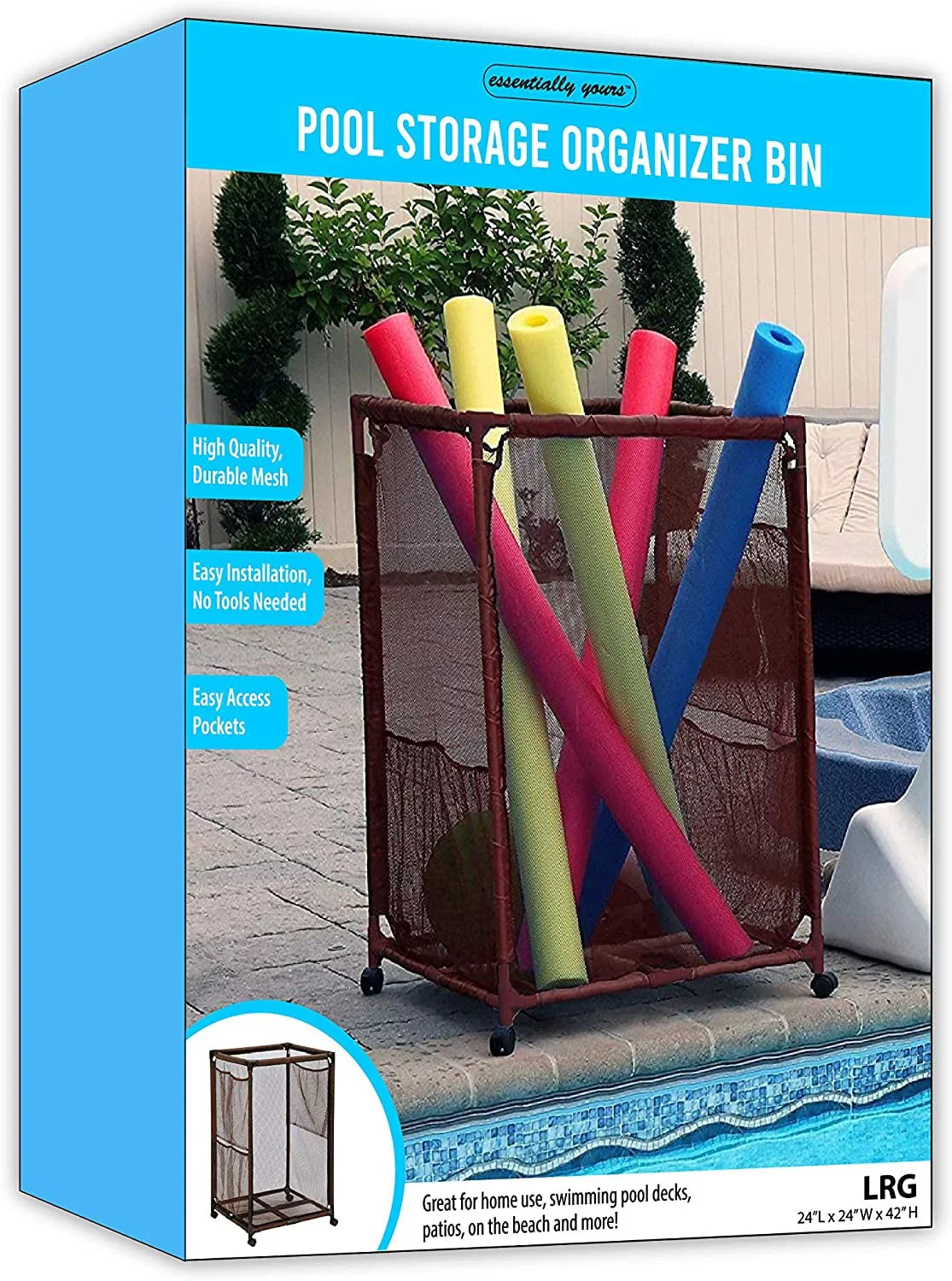 Balls, Essentially x H), and Holder, 28" W Organizer Mesh Rolling x Floats 563009 Yours L Brown design Large, Toys, Pool Equipment Height, Noodles Kids 25" Bin, (43" Storage