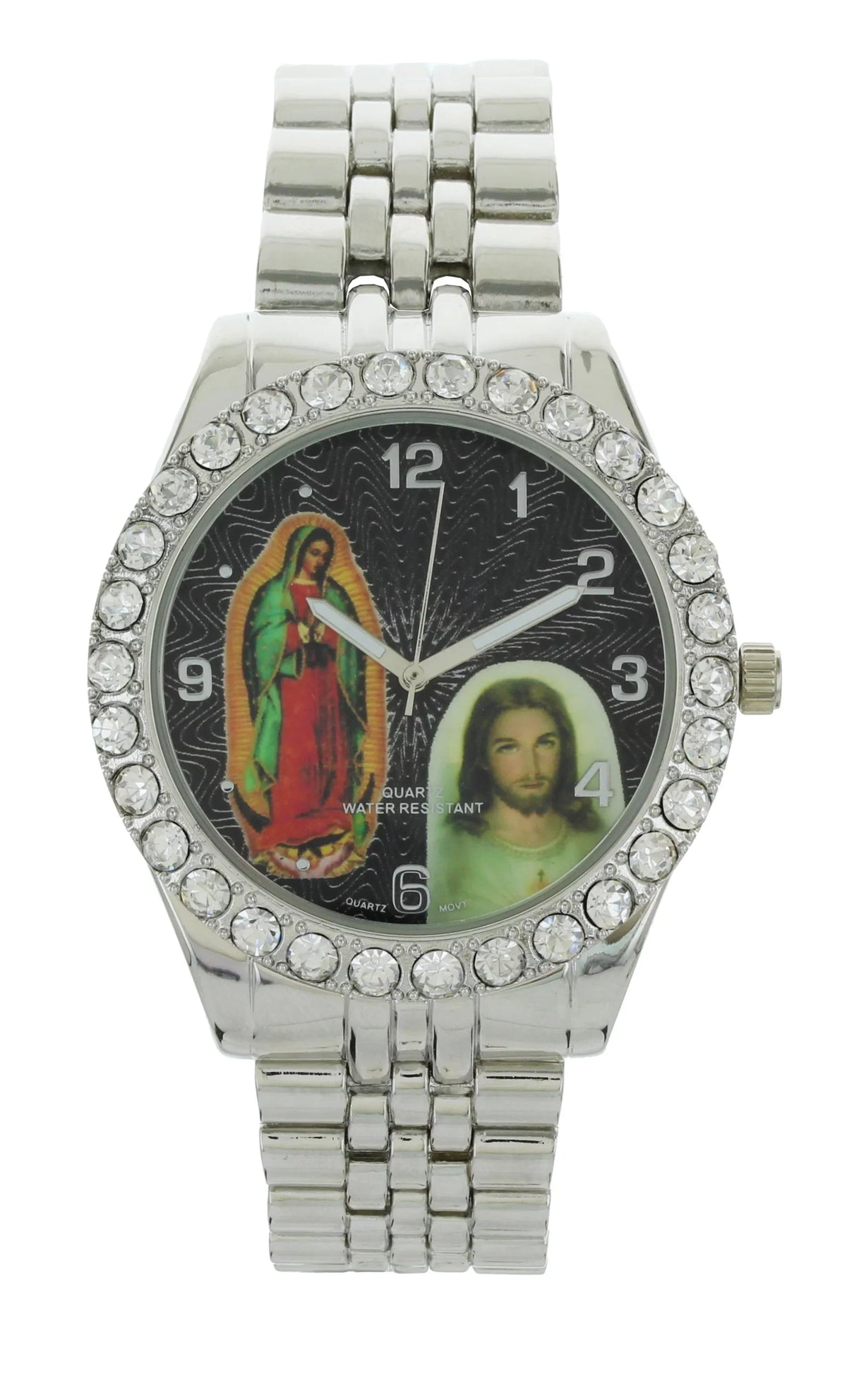 and Our Cross Bracelet with Watch Lady Guadalupe Set Neckless Jesus Silver-Tone Men's of Pendent Metal and