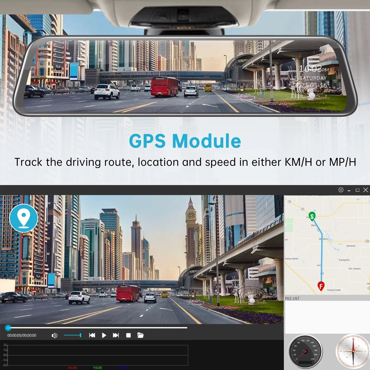 with Vision Rear Control Cam 2.5K Waterproof Voice GPS, Cam Screen, Backup Front Mirror and 12" TOGUARD w/Anti-Glare, Touch Dash Lock, with Wireless Mirror View Rear Parki Camera, Emergency Night Dash