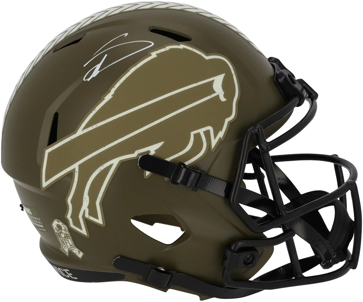 Salute Diggs Autographed Fanatics Certified 2022 Speed Buffalo to Stefon Authentic Riddell Replica Service - Helmet Bills