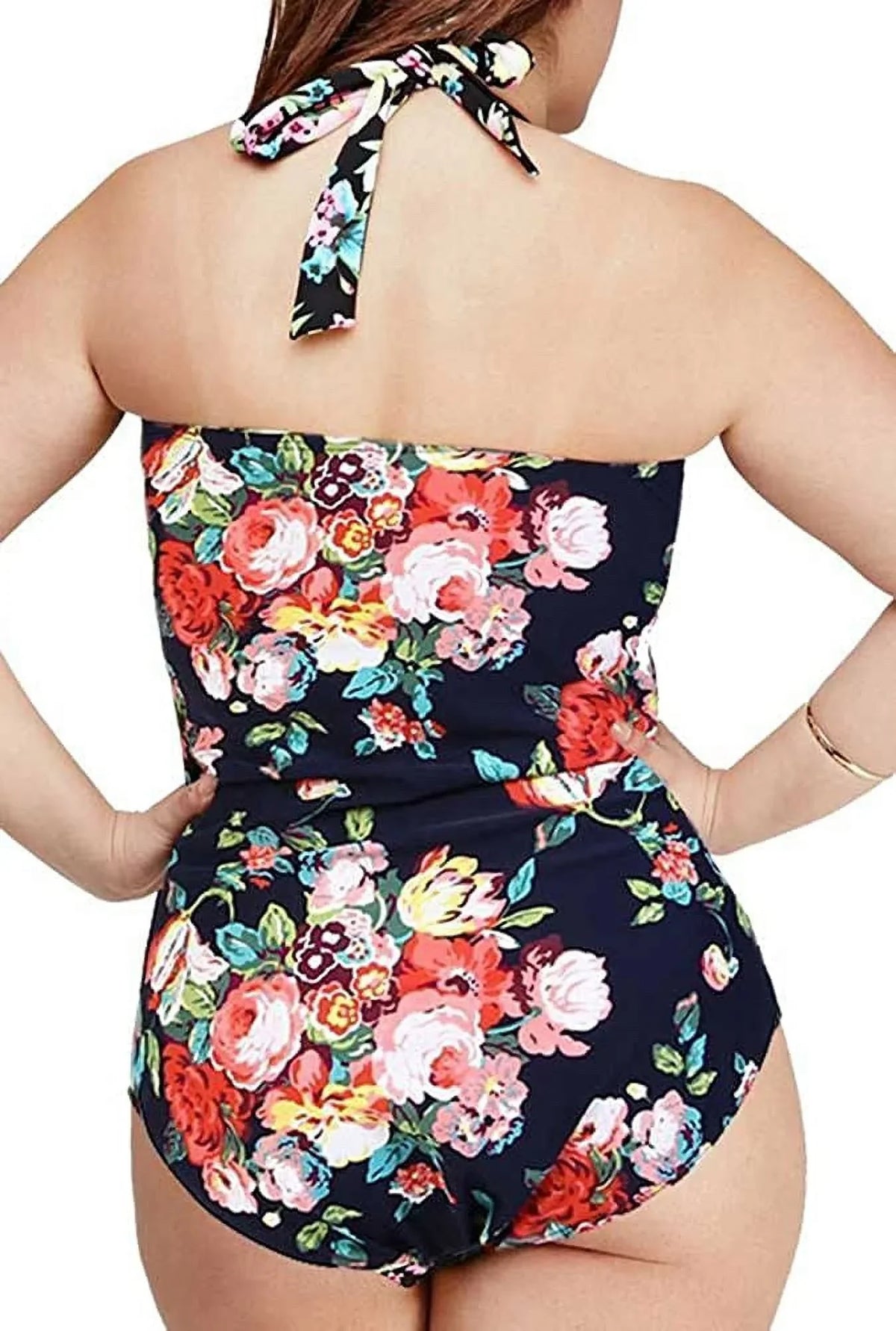 Halter Ruched Tummy Bathing Swimwear Suit Plus Women's Piece QZUnique Swimsuit dimension Vintage Control One Monokini