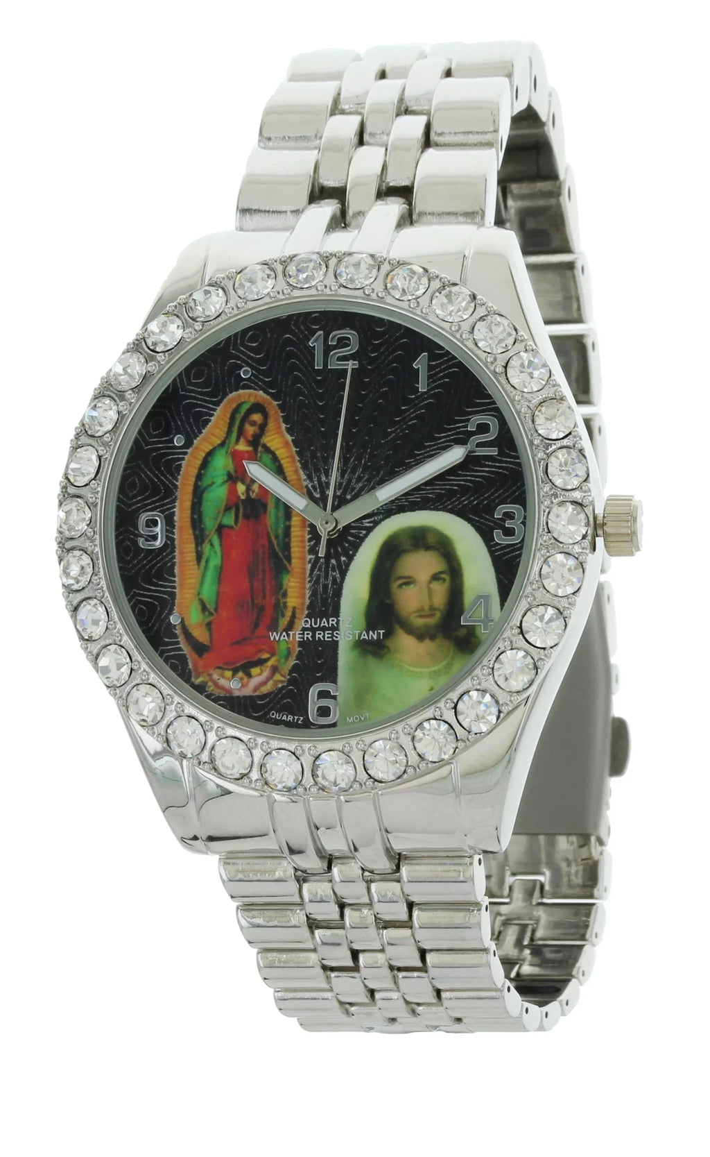 and Our Cross Bracelet with Watch Lady Guadalupe Set Neckless Jesus Silver-Tone Men's of Pendent Metal and