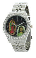 and Our Cross Bracelet with Watch Lady Guadalupe Set Neckless Jesus Silver-Tone Men's of Pendent Metal and