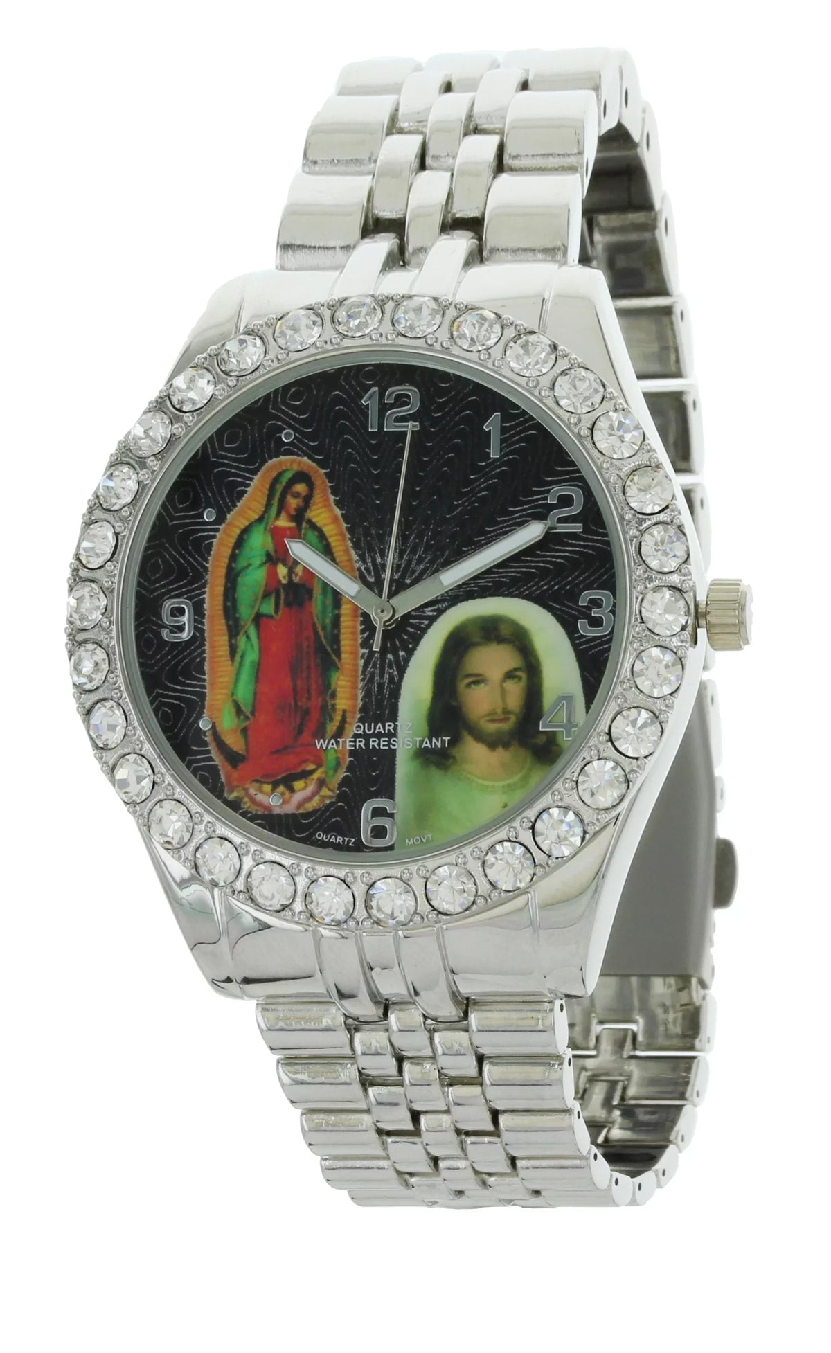 and Our Cross Bracelet with Watch Lady Guadalupe Set Neckless Jesus Silver-Tone Men's of Pendent Metal and