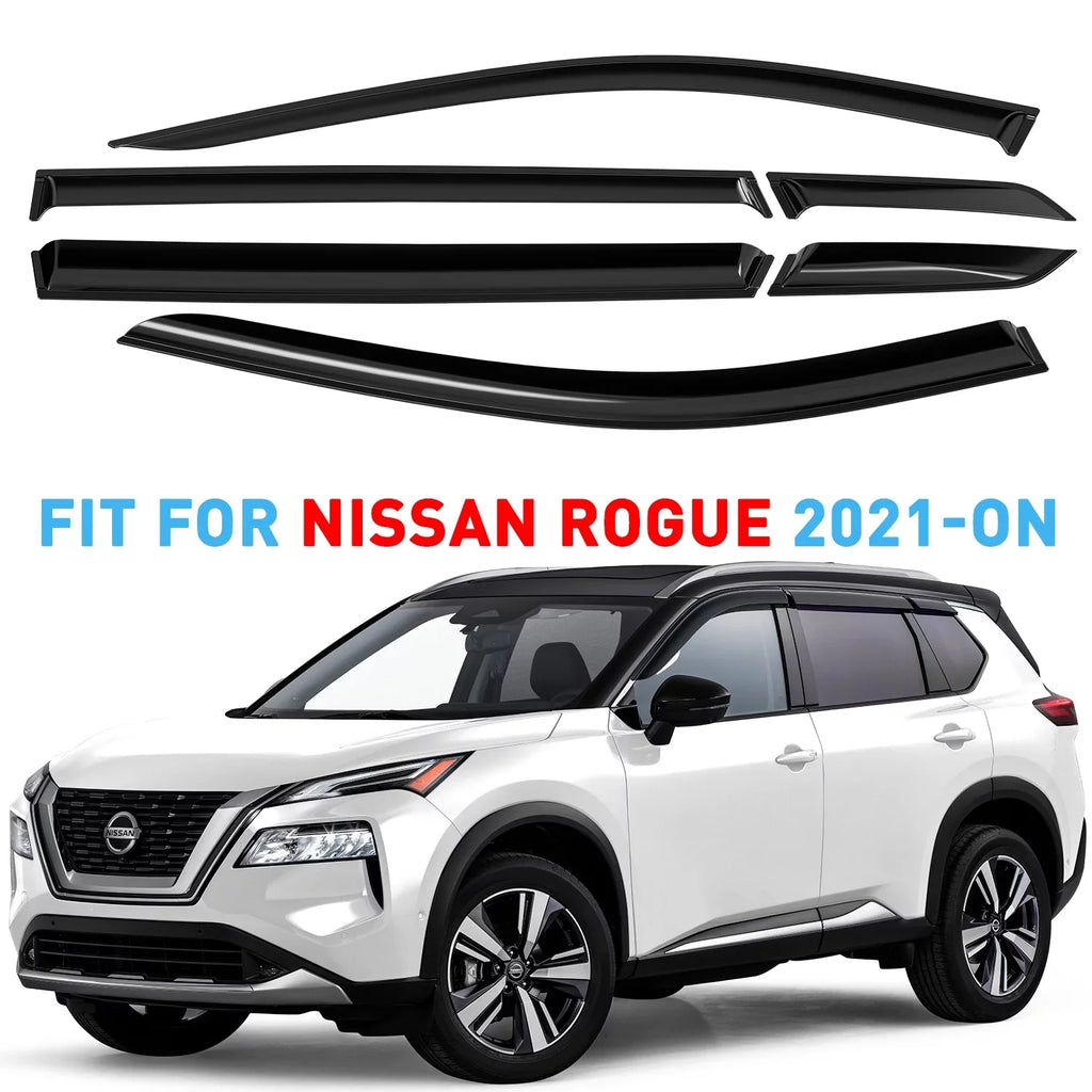 Guards Tape-On Smoke Compatible Nissan Vent GW0299 Deflectors with - Rogue Tinted Window GrandWheel Rain 2021-2024 Co Side 6pcs. Visor
