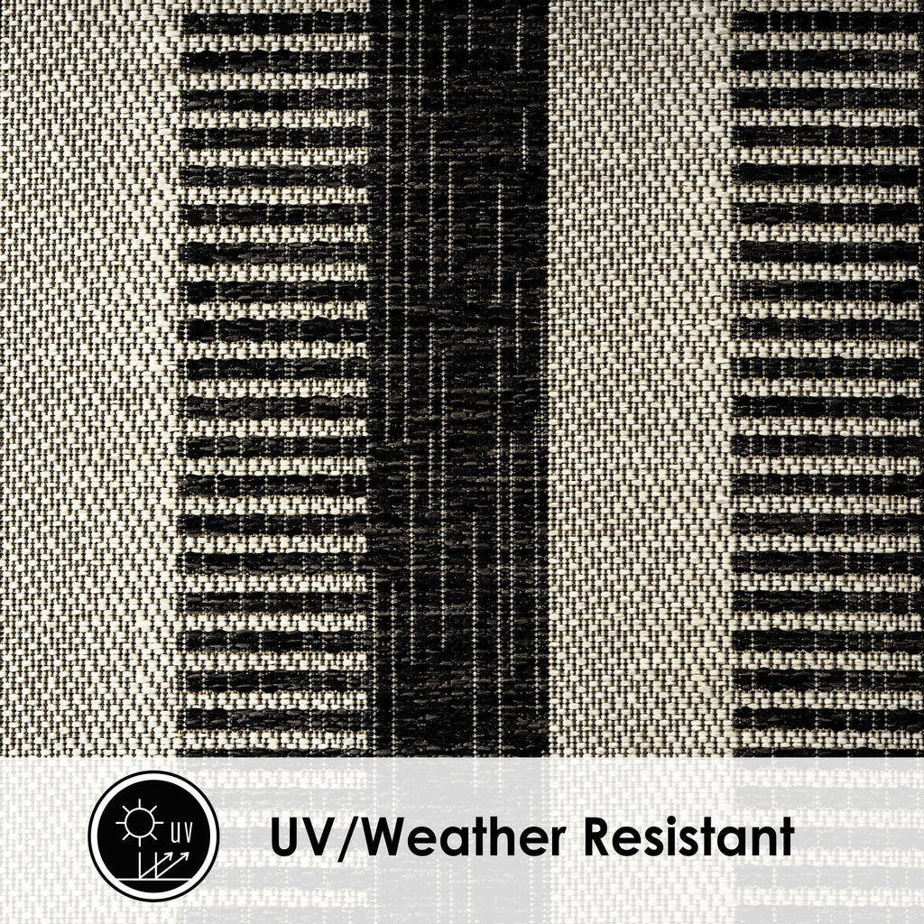 New 5'2"x7'2" Black/Grey, Area Rug, Nicole Striped Patio Charlotte York Miller Country Modern Indoor/exterior