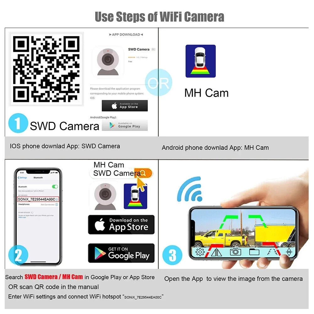 Backup Front/Rear View Battery Wireless JLLOM Camera, Magnetic 9600mAh WiFi Camera