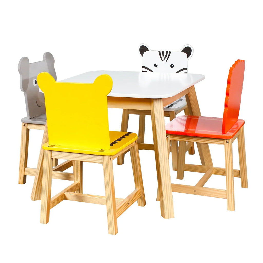5 Drawing with Kids Table White Chairs Learning Table Set 4 and Cartoon Playing for Crafts Kids Set Wood Table Chair Toddler Animals Piece