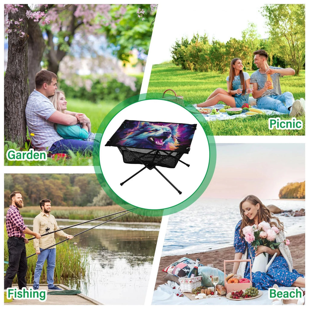 with Foldable Compact Bag Camping Picnic Beach Cool Fishing Table Hiking Wolf exterior Abstract for Table BBQ Portable Storage Table