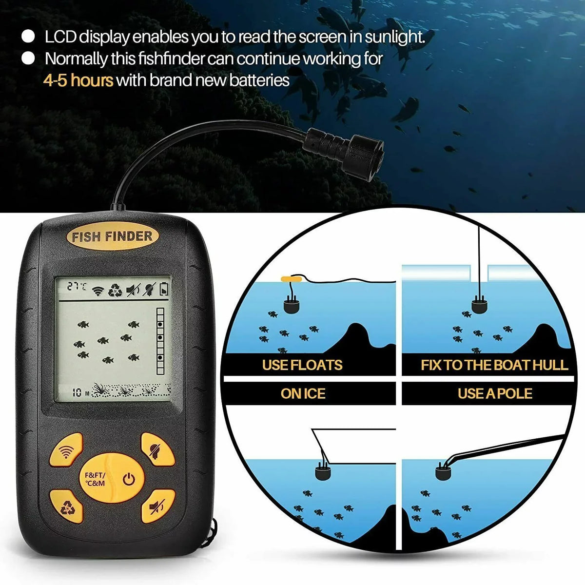 Your Advanced Sonar Portable Sensor Transducer with Fish - Enhance Echo Jahy2Tech Experience Finder Fishing Technology Alarm