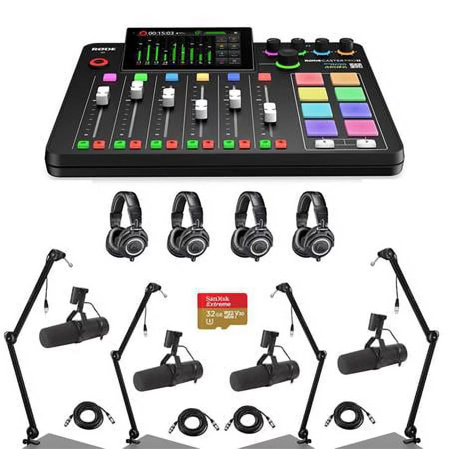 Studio Cable, Broadcast 4x II to ATH-M50x XLR SM7B Card Integrated microSD Production 4x M F 32BG 4x Pro Arm, Bundle Mic, RODECaster Audio with 4x Console Headphones,