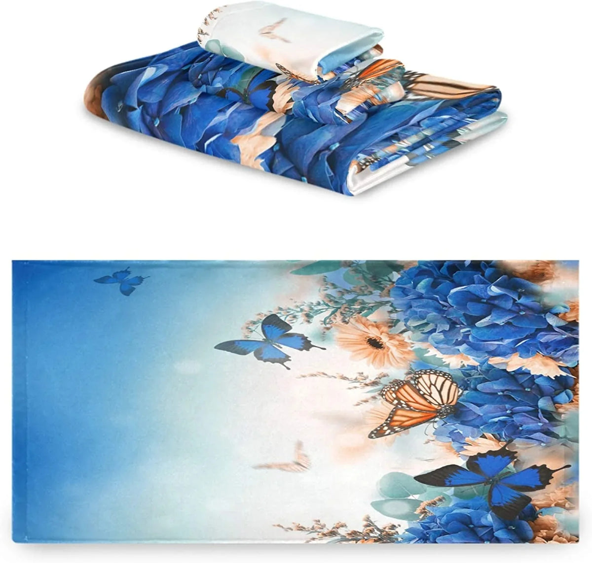 Shrubs Towel+1 3 Set Washcloth, Hotel, 1 of Beautiful Bath Butterfly Kitchen Spa Wellsay Bathroom, Decorative Soft Multipurpose and Towel+1 Towels, Luxury for Hand Gym, Flowers