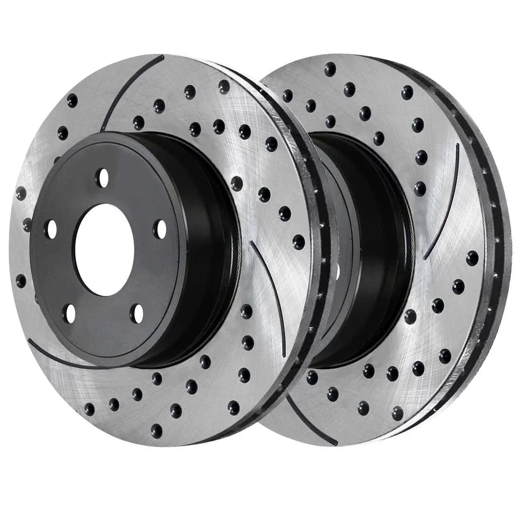 2008-2016 Front Replacement Drilled Journey Rotors Driver Ram Chrysler Brake AutoShack Dodge FWD Pads and V6 C/V Side Ceramic Country and for Kit Town Passenger Routan Black Caravan Grand Slotted VW &
