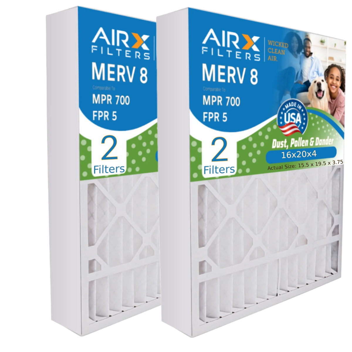 AIRX 16x20x4 MPR 16x20x4 Filter Filter FILTERS Carrier Air Premium 5 FPR 700 with Comparable Compatible WICKED Bryant Made CLEAN 2 Pack 8 to USA FILXXFNC-0017 MERV AIR. by Furnace &