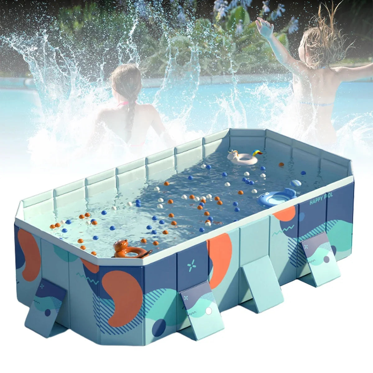 Collapsible Pool Garden Kiddie Swimming Ground Pool Backyard(Blue) 113" for Above Non-Inflatable ANJORALA
