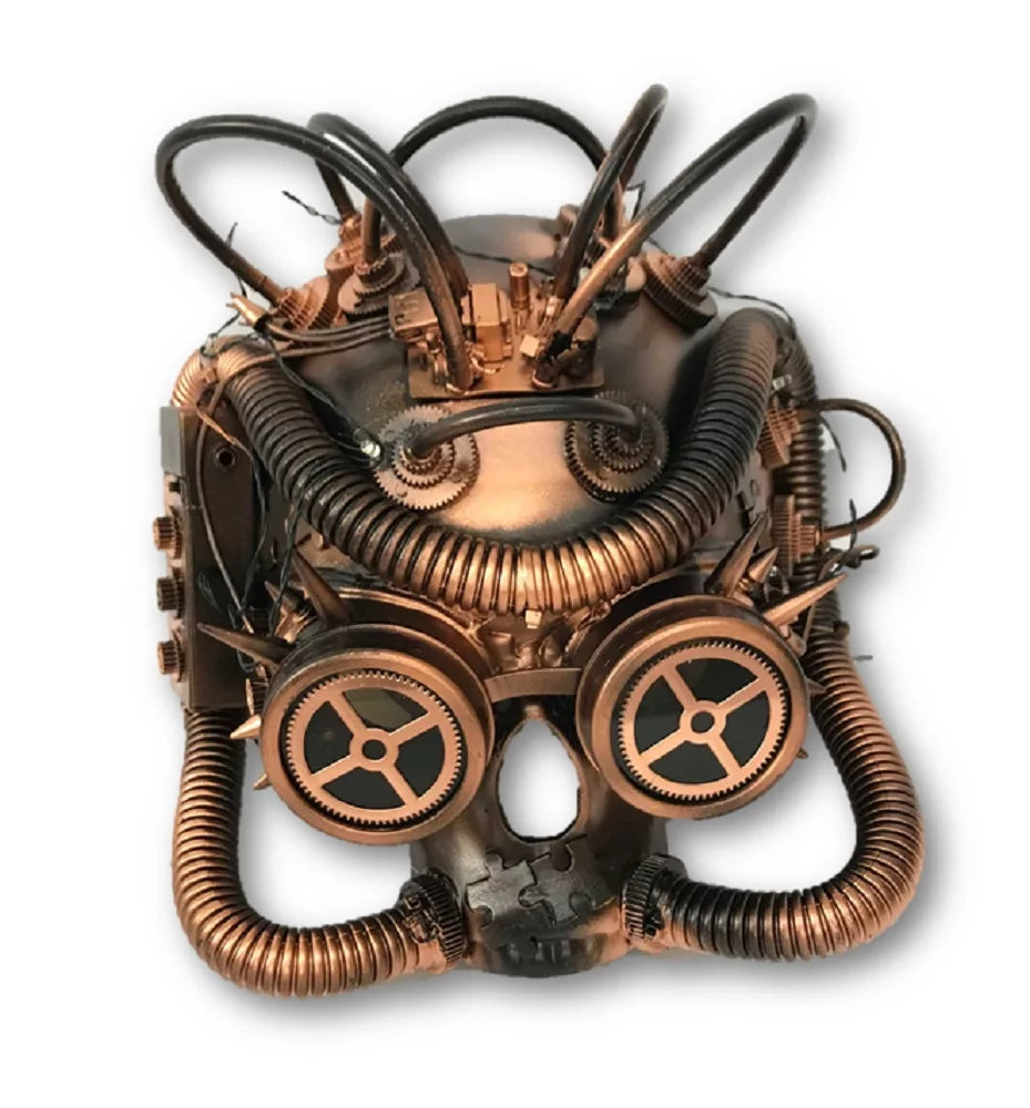 Skull Light-Up Post Masquerade Mask Metallic Goggles LED Adult Copper Steampunk