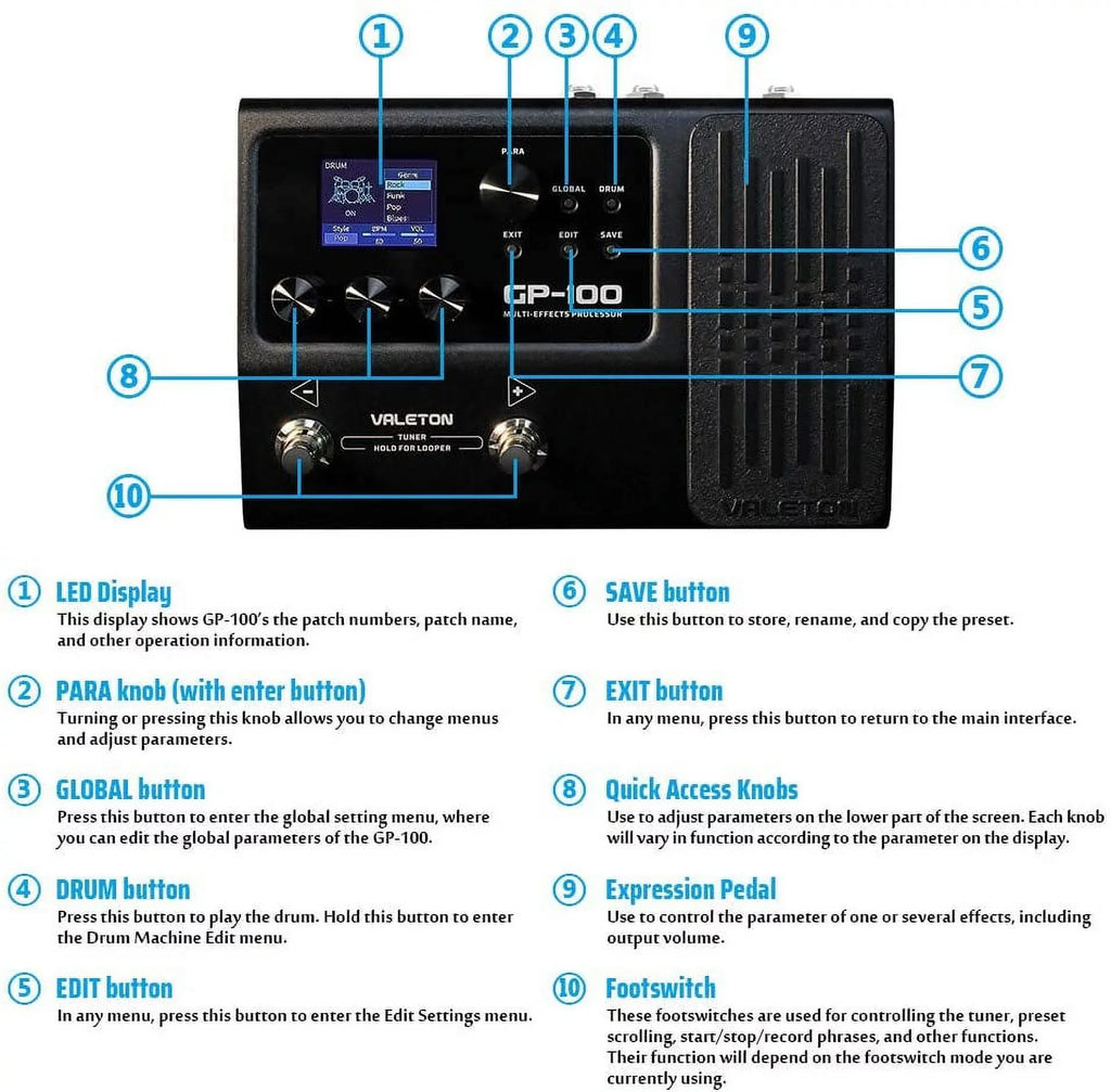 Processor, (with power 9V GP-100 supply) Multi-Effects Valeton