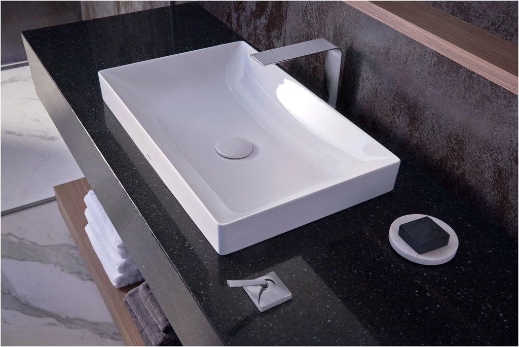 Sink Bathroom White Kiwami® 23" with TOTO® LT476GR#01 CEFIONTECT, Cotton - Vessel Rectangular