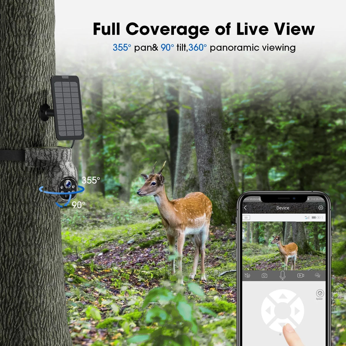 Trail View, Motion, Wireless Live Game with 90°Tilt, LTE, 360°Pan Camera Night Vision, Card Cellular 4G PIR Waterproof, Cloud Solar WiFi Storage, No 2K Camera with &SD Cam Security Hunting CAMPARK SIM