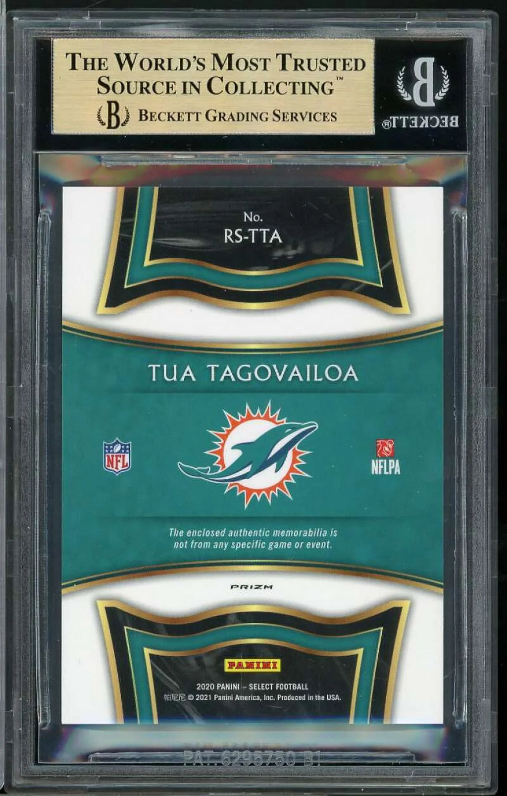 Tua Card Tagovailoa Rookie Panini 2020 Swatches #3 Prizm BGS 9.5 Red Select