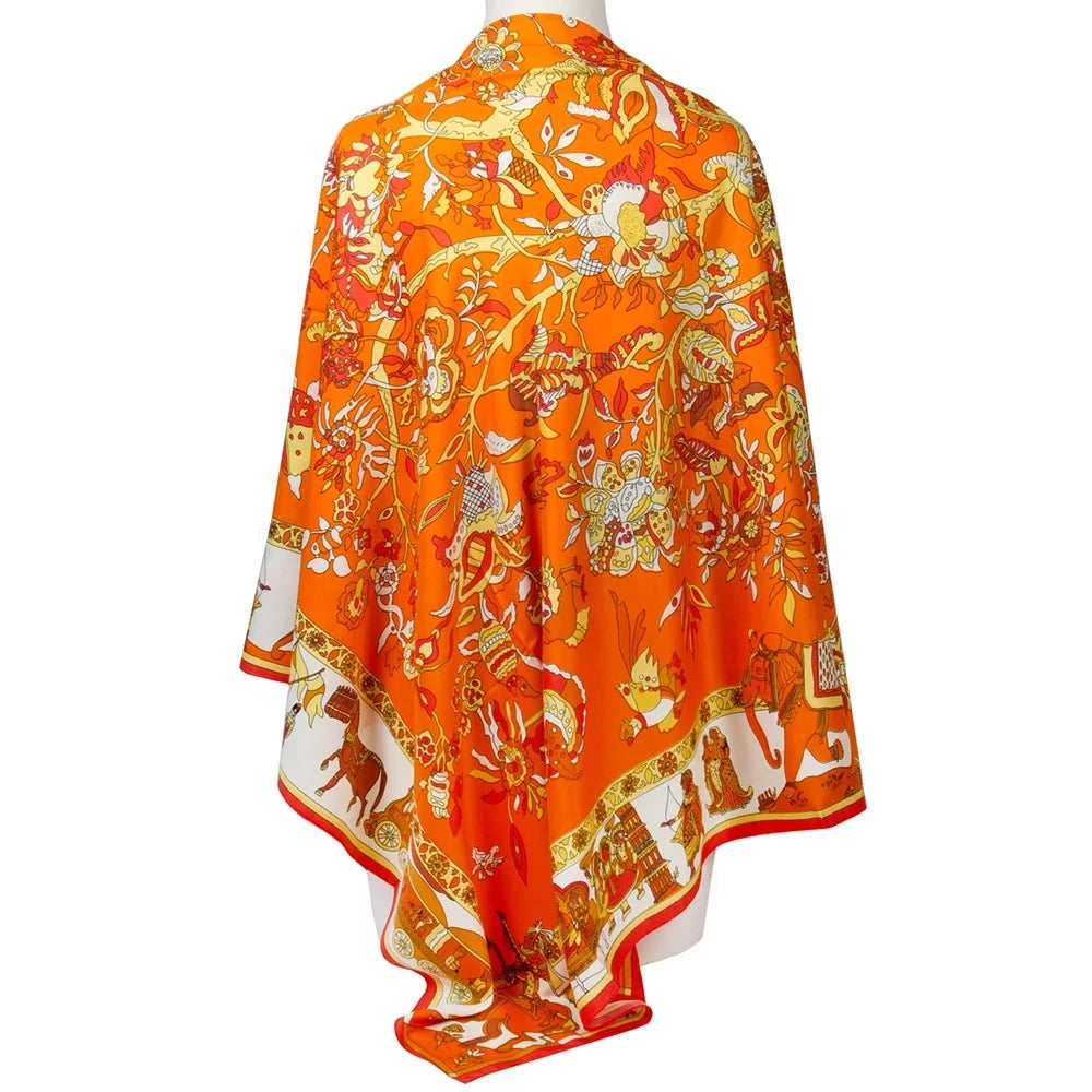 Square Orange Shawl Womens For Silk Scarfs Feeling Cotton Polyester