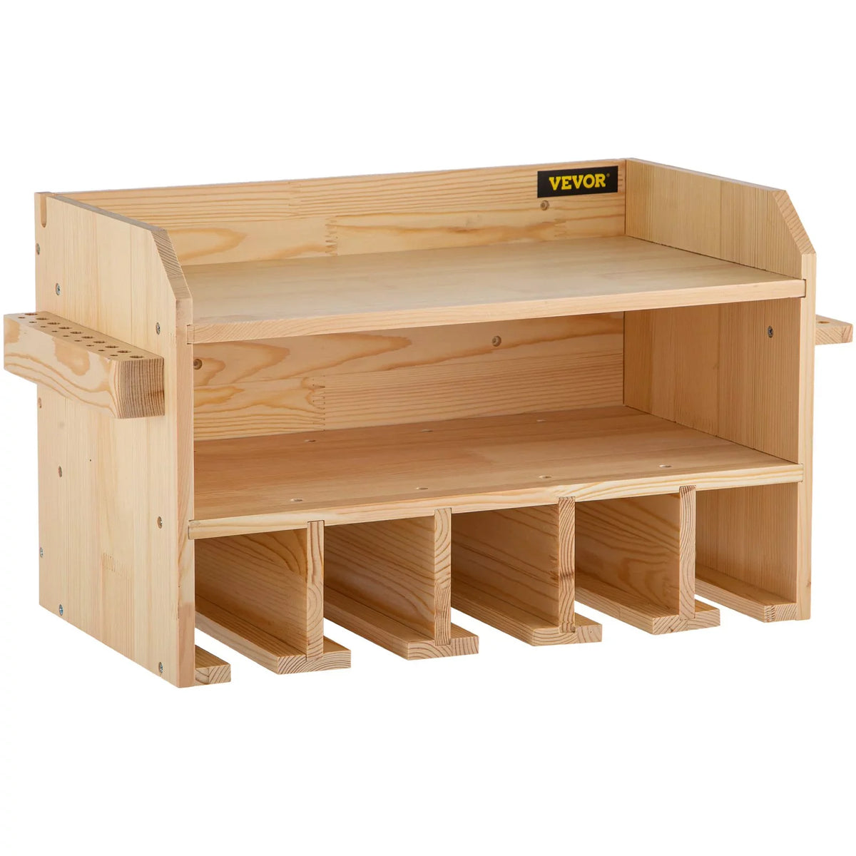 Tool Mount Slots, Wood Organizer, Polished Storage, Wall 2-Shelf Drill 5 Drill