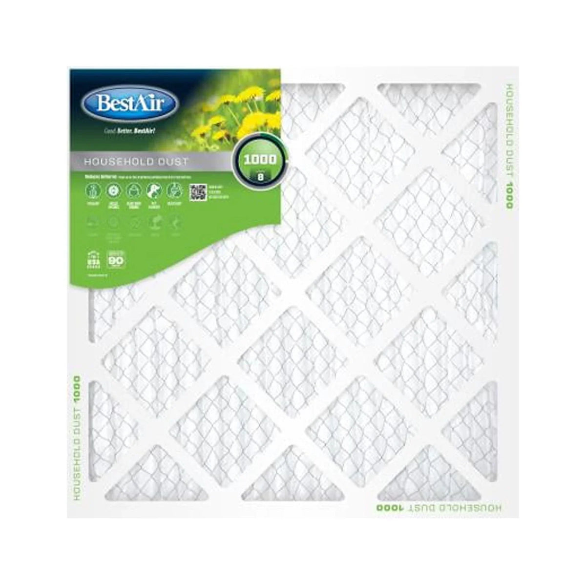 90 Air In. - Filter, MERV Days BestAir 1 B1-1010-8-12 Pleated 10x10 8, Quantity 12 x