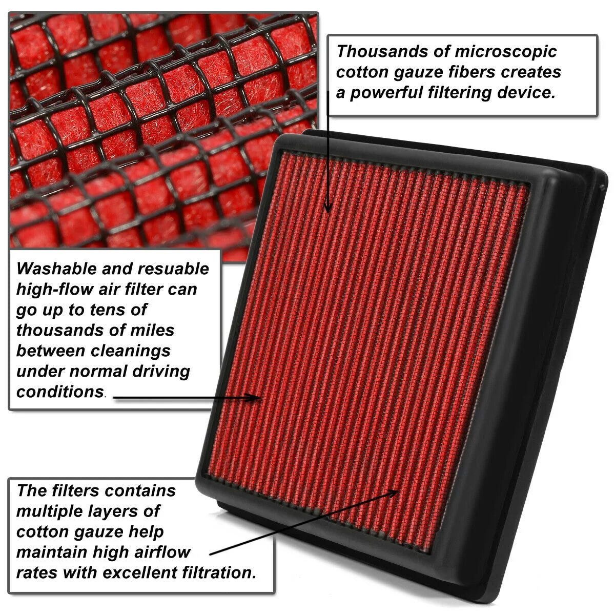 Drop-In Buick Chevy Filter Durable Dry Air 1.4/1.6/2.4 Panel 2011-2019 For Red