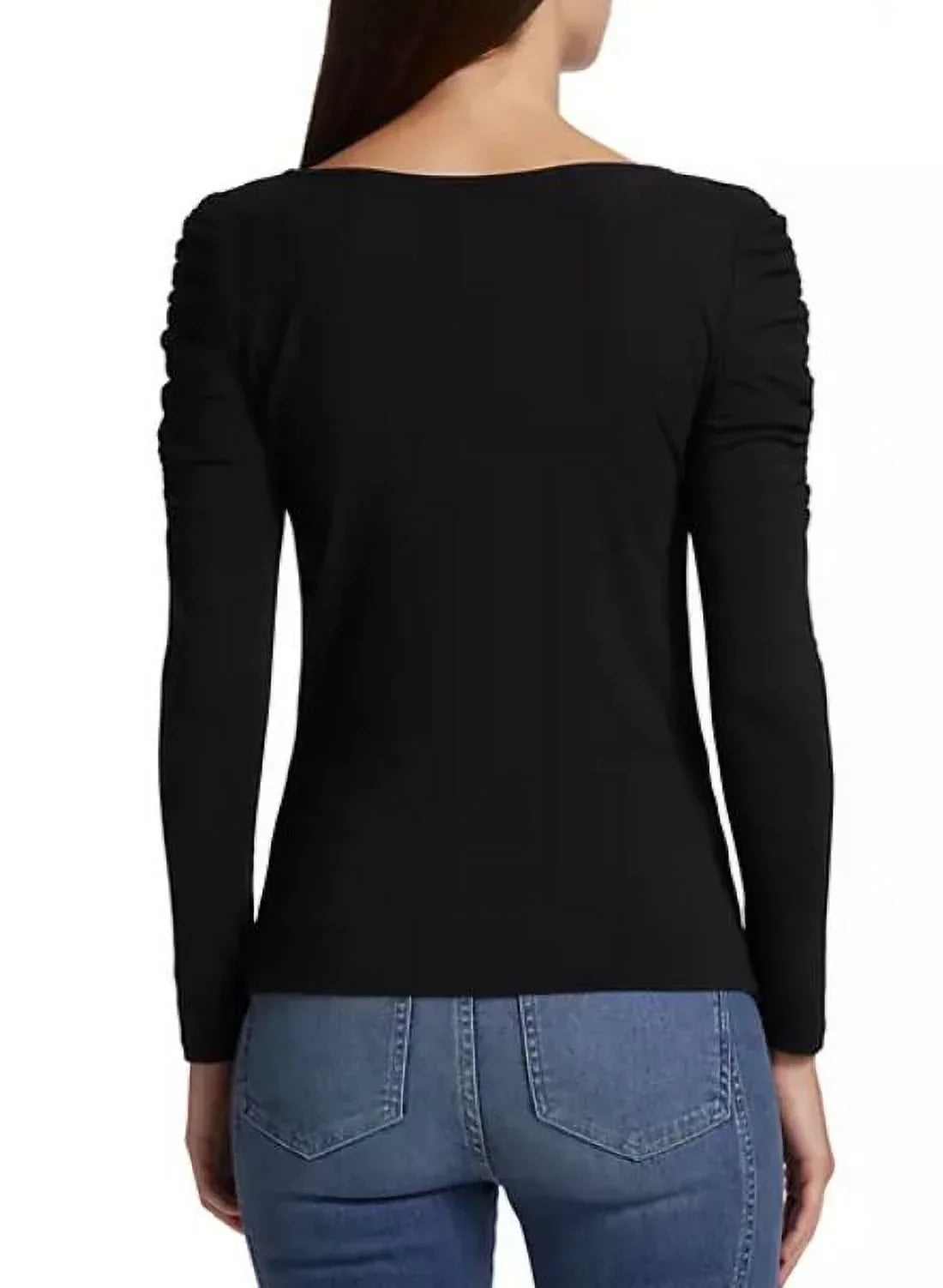 Top, Veronica Priyanka Beard Pullover Large Jersey Black Ruched Women's