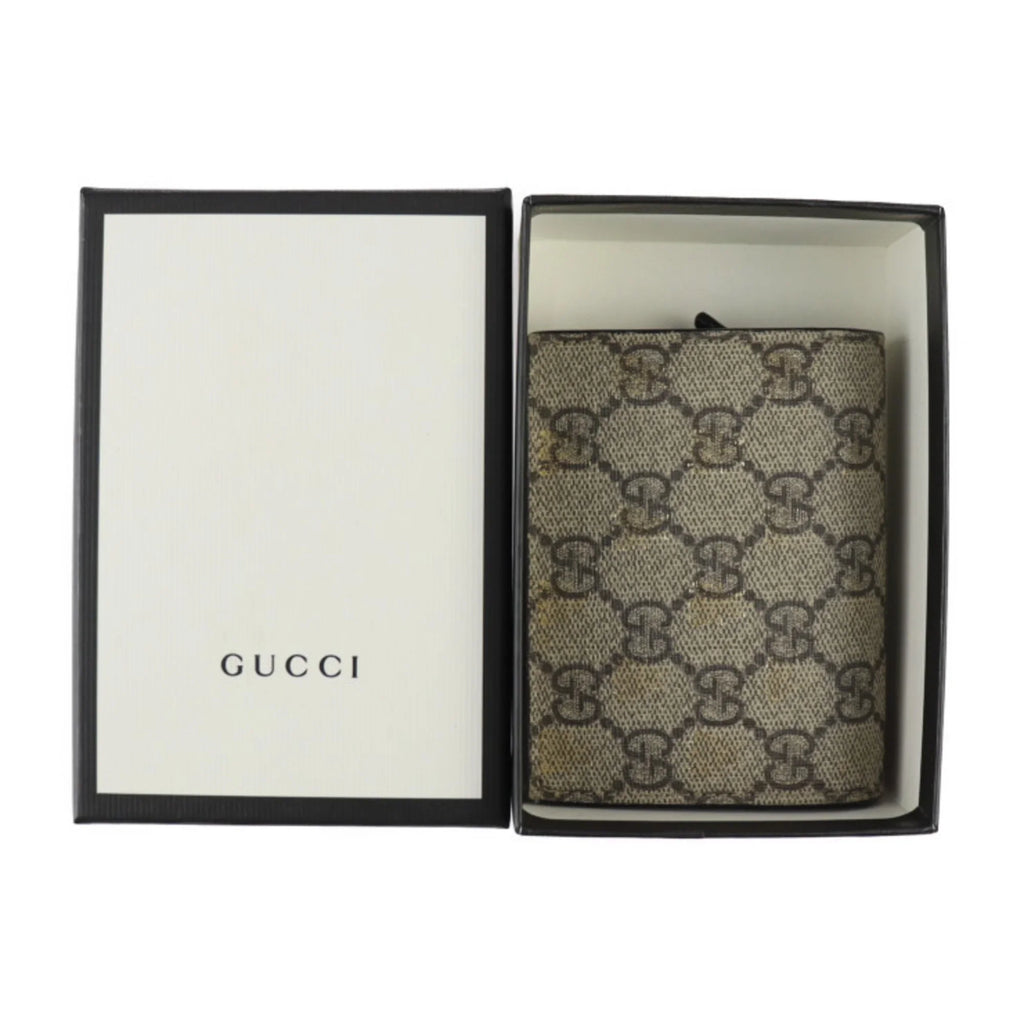 GG Pre-Owned Black 508757 Supreme (Good) Bee Compact BEE Gold Leather Canvas Beige Brown Bifold Wallet