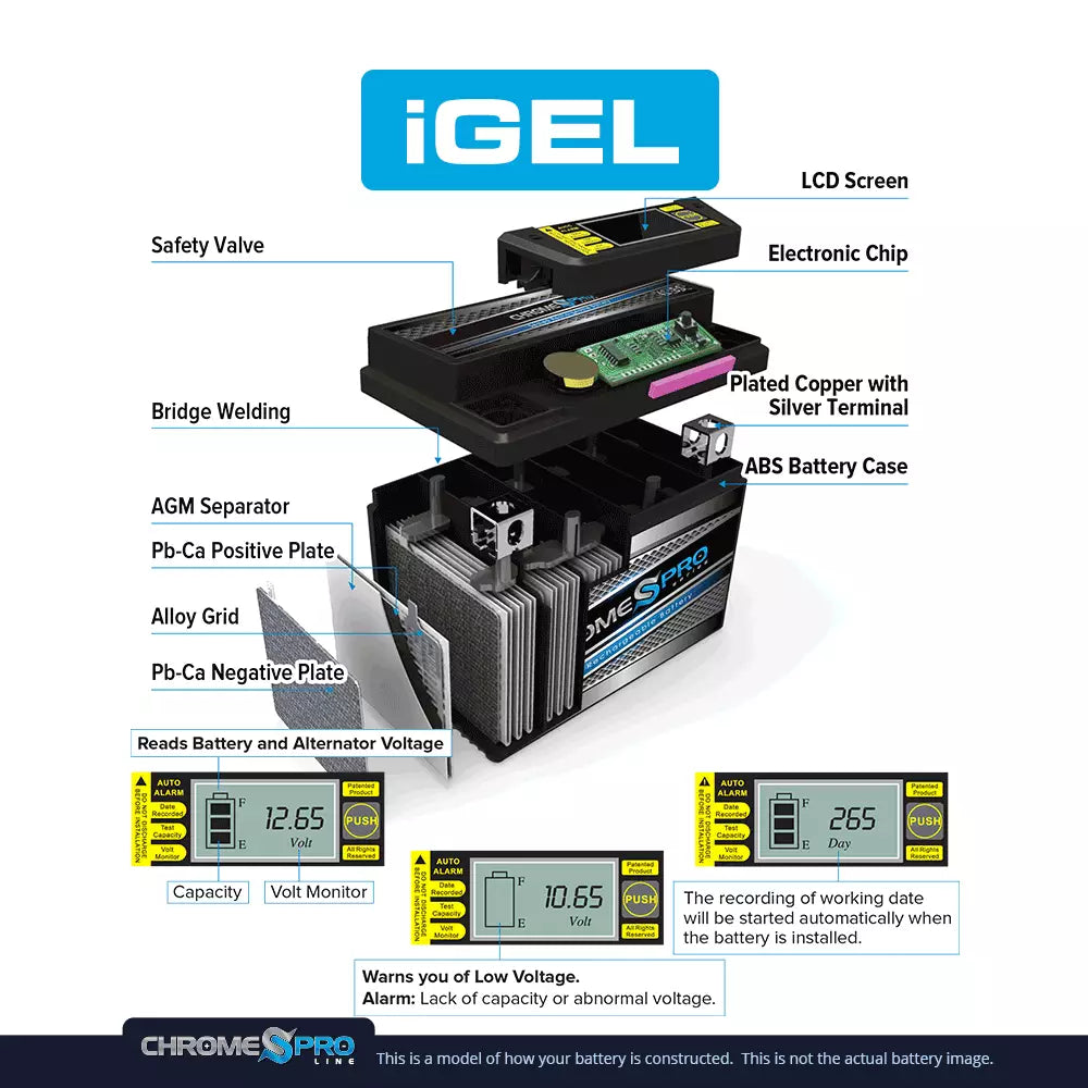 (12-bs Suzuki Battery iGel Volts,10 Gsx-r1000 AGM 12v, Cca) 1000cc Ytx12-bs Ah, Sealed 2001 Chrome Battery for 180 12 Pro Motorcycle