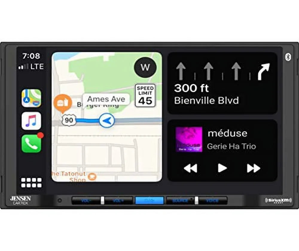 with l Mechless Jensen x l Built-in CarPlay Bluetooth l Multimedia Android 240 SiriusXM-Ready Receiver (60W 7” Power MOSFET 4) l CAR710X Auto Watts