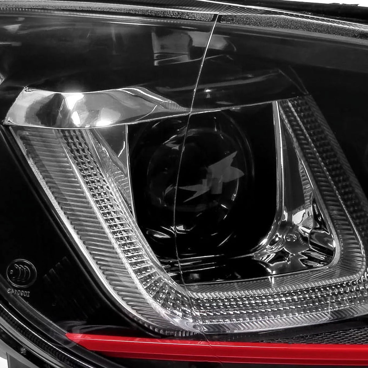 Black [Red AKKON Projector VW Pair Headlight 10-14 Stripe U-Halo] Dual GTI For Bazel - GOLF LED Tube