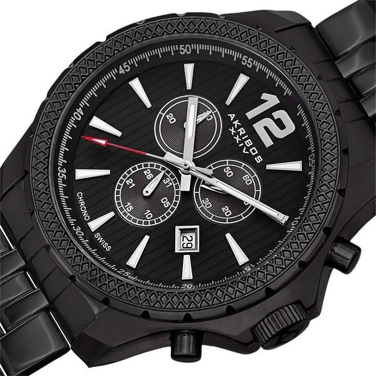 Chronograph Steel Men's Black Bracelet Swiss Quartz Stainless Watch