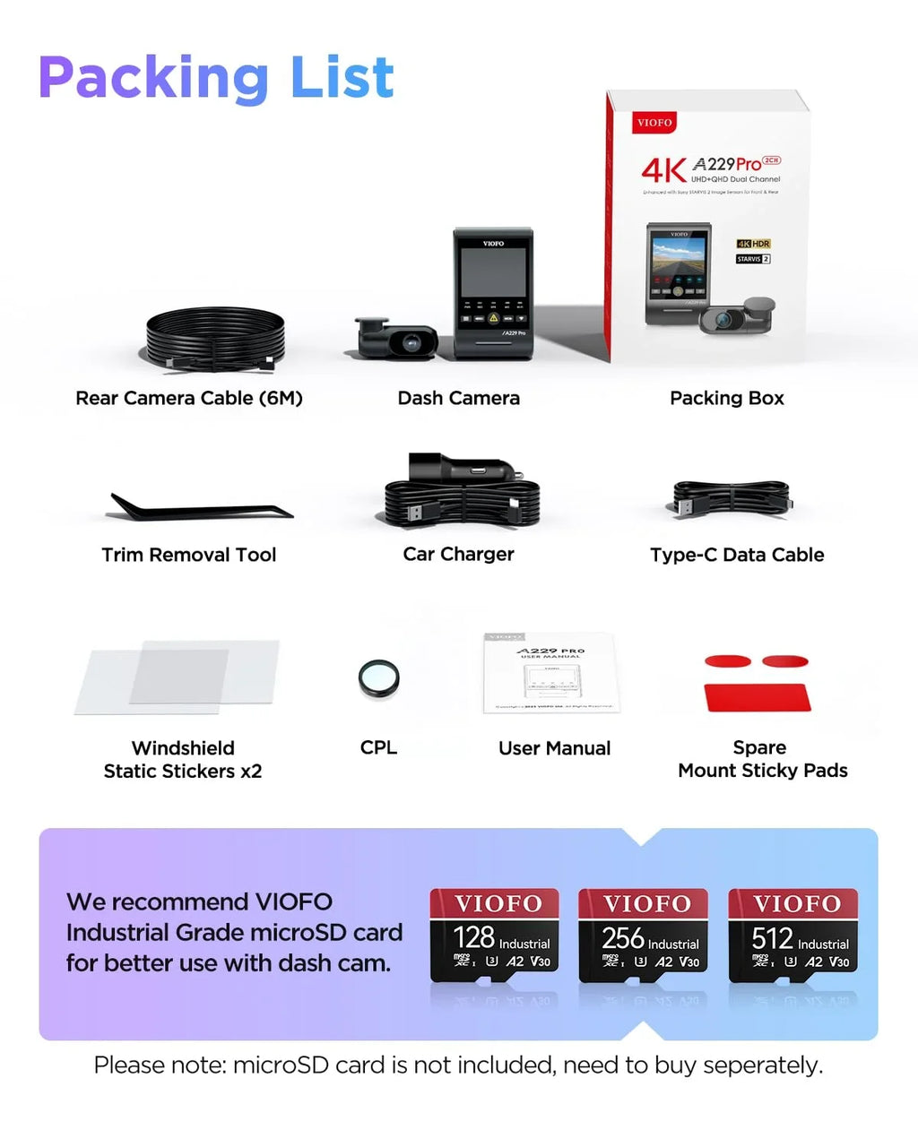 Pro Car Front IMX678 VIOFO GPS, Dual A229 lb 2 4K+2K Dashcam IMX675 STARVIS Rear 2 2CH Camera with &