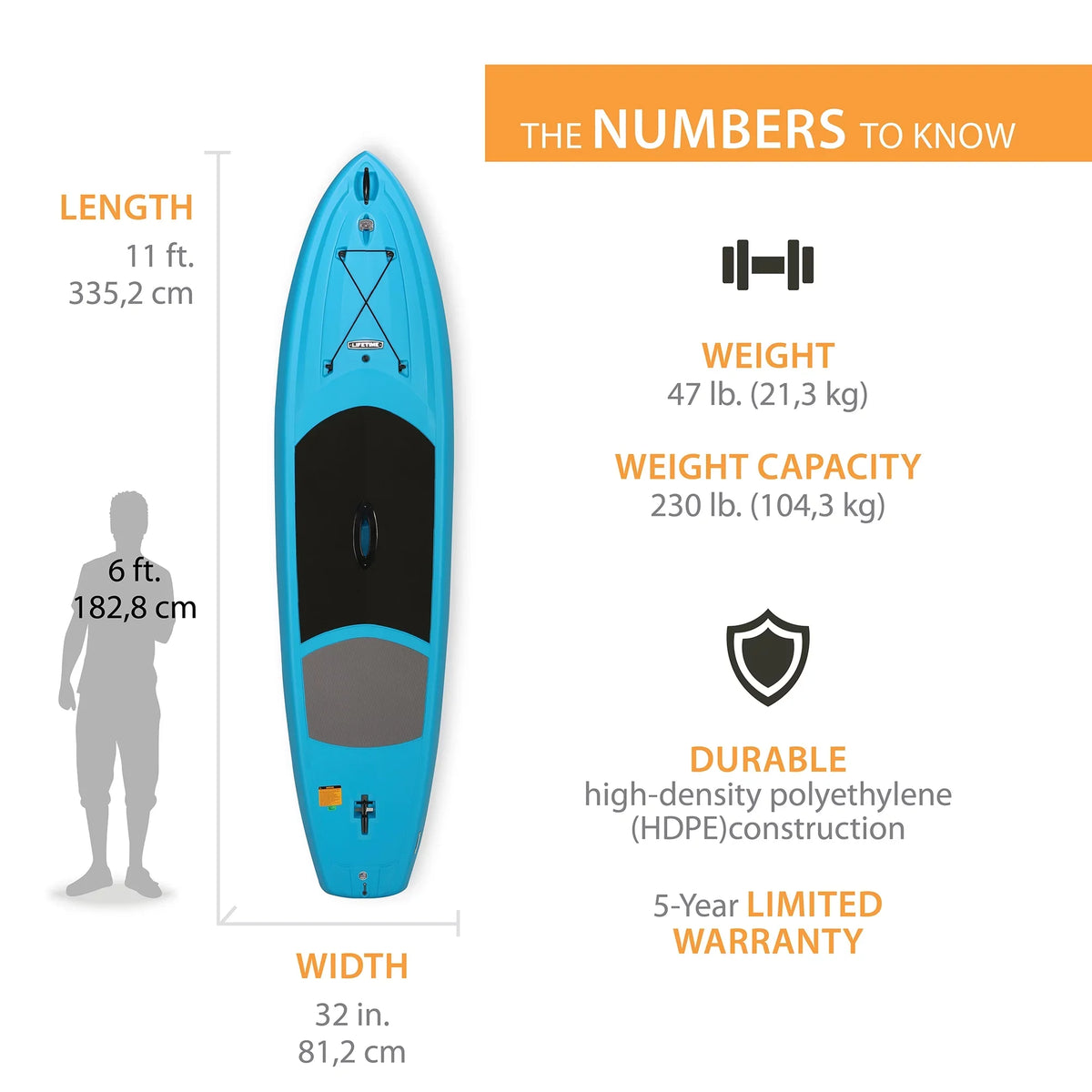 (90579) 11 Lifetime Amped Blue Paddleboard, Stand-up Glacier ft