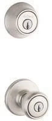 Combo Kwikset Tylo by Pack, Nickel Entry Satin Deadbolt CP and 690T Single K6 Cylinder 15 Kwikset Knob