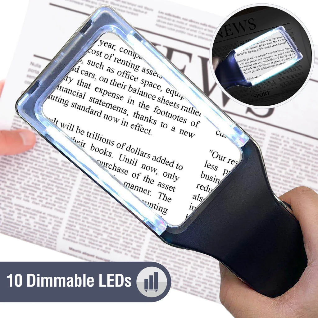 Dimmable Magnifying Large Glass Magnifier Reading for Vision Macular Best with Viewing Small LEDs]-Evenly Seniors, 4X Area-The Low Fully Lit Lighted Anti-Glare & [10 Degeneration Fonts,