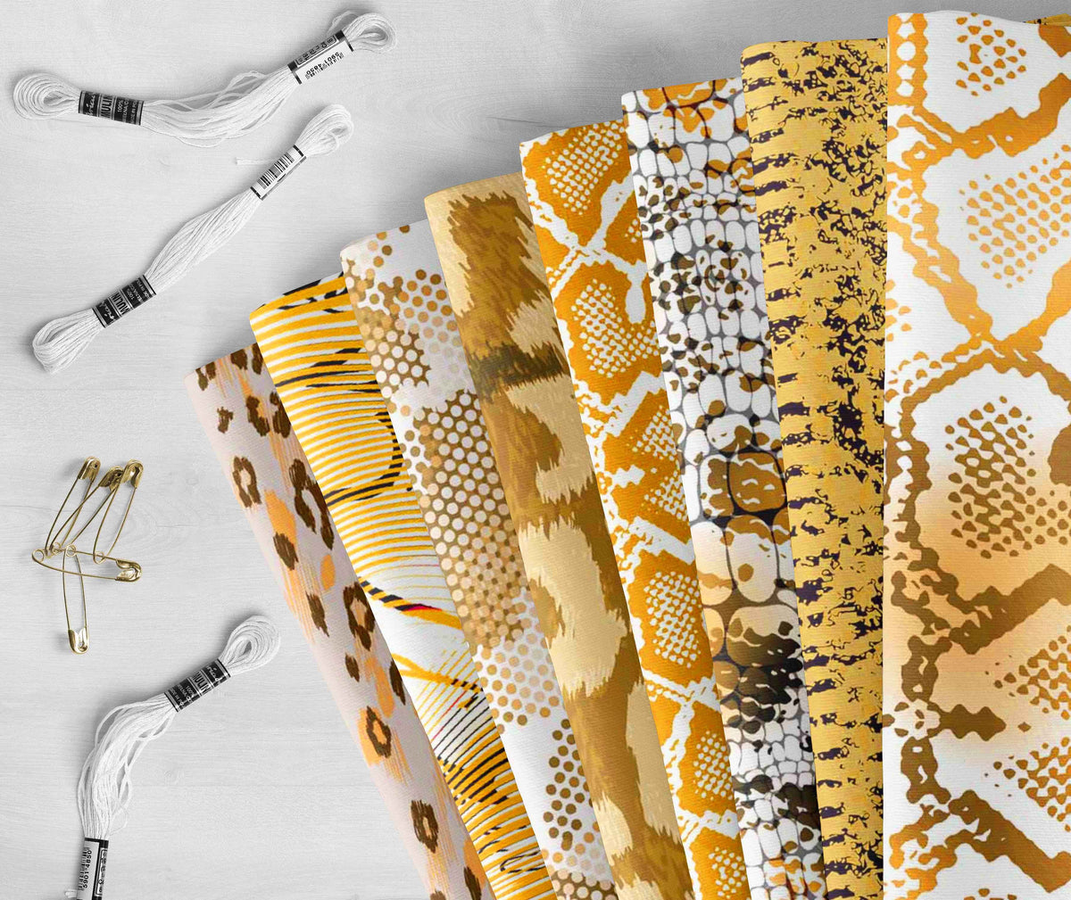 Fabric -Animal Patchwork-100% (Yellow) 22"DIY Fat 18"x SkinPrint Quarter Quilting Bundle CottonPre-Cut Soimoi Pc 8