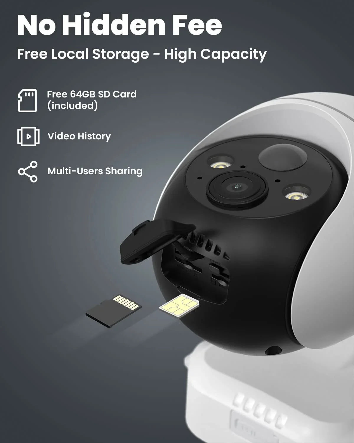 WiFi No Camera Camera, exterior, Wireless, Color Night LTE Powered, Vision, Cellular SIM&64GB Solar 2K PTZ, Included Security 360° SD 3G/4G Surveillance Card QHD,