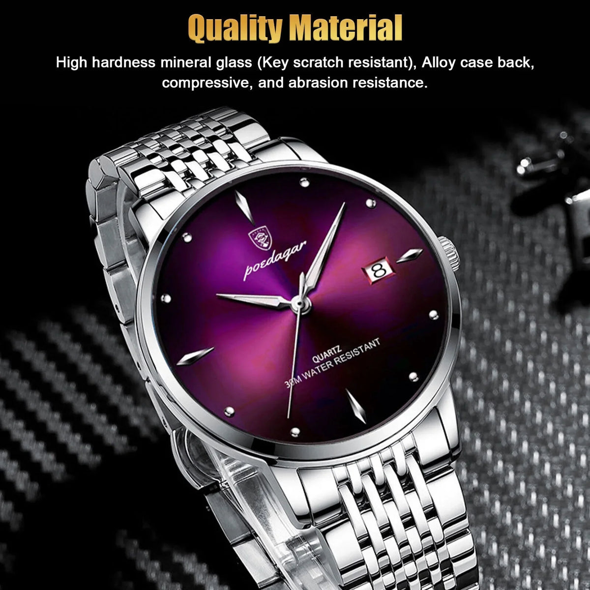 Luxury Luminous Steel Watch Waterproof Men's Classic Stainless Wristwatch Quartz