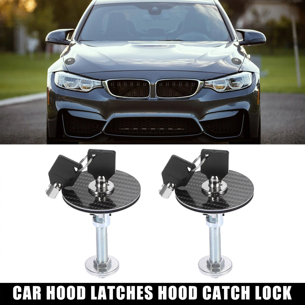 Universal Lock Vehicle Pin Fiber Release with Carbon 2pcs Key Engine Latch Hood Quick Pattern Lock Cover Hood